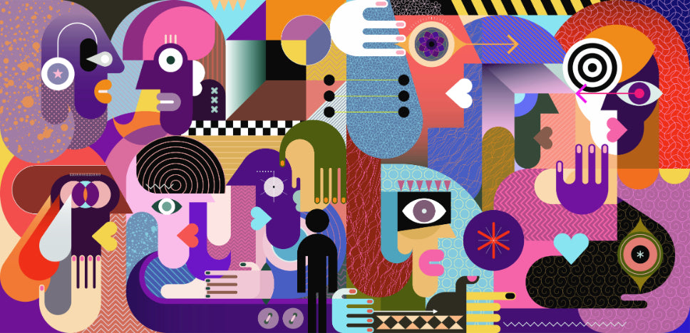 Modern Abstract Faces Wall Mural in your room