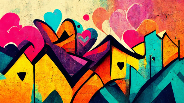 Vibrant Urban Love Graffiti Wall Mural in your room