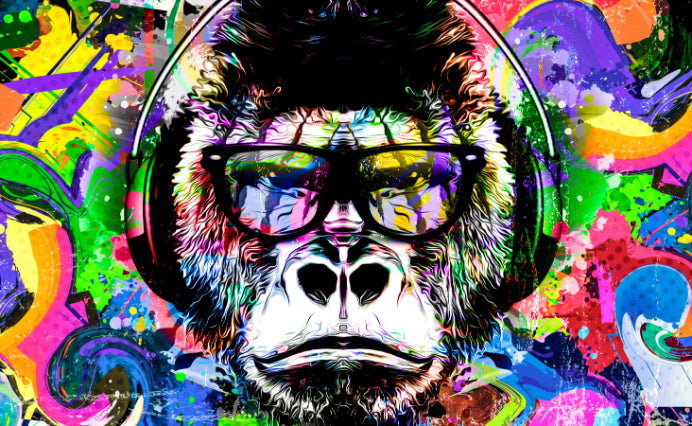Colorful Monkey Graffiti Wallpaper Mural in your room — zoomed