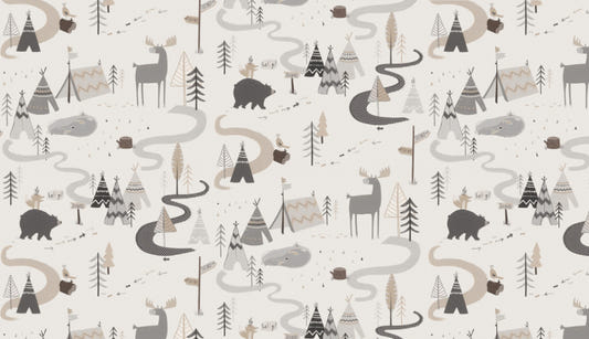 Woodland Adventure Animal Pattern Kids Wallpaper