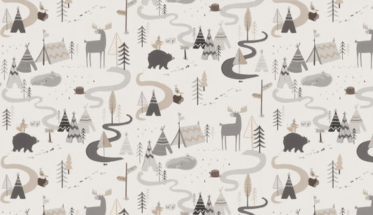 Woodland Adventure Animal Pattern Kids Wallpaper