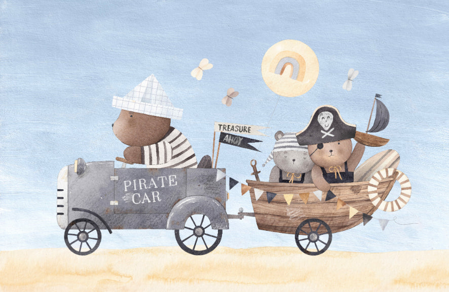 Pirate Bear Adventure Kids Room Wall Mural in your room — zoomed