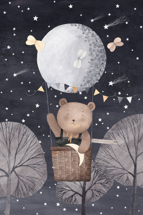 Starry Night Bear Balloon Wall Mural in your room — zoomed