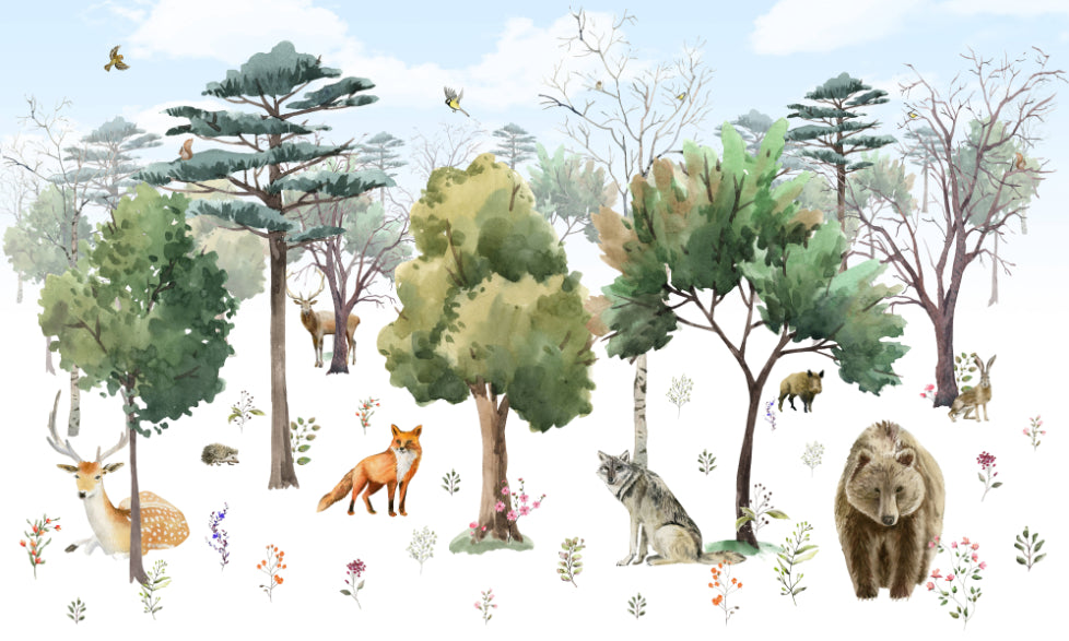 Enchanted Forest Animals Kids Wall Mural in your room — zoomed