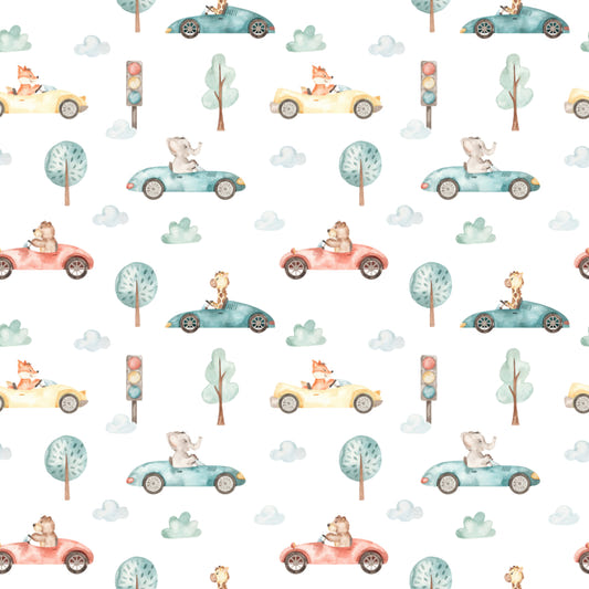 Animal Racers Watercolor Kids Wallpaper