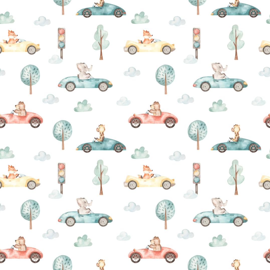 Animal Racers Watercolor Kids Wallpaper