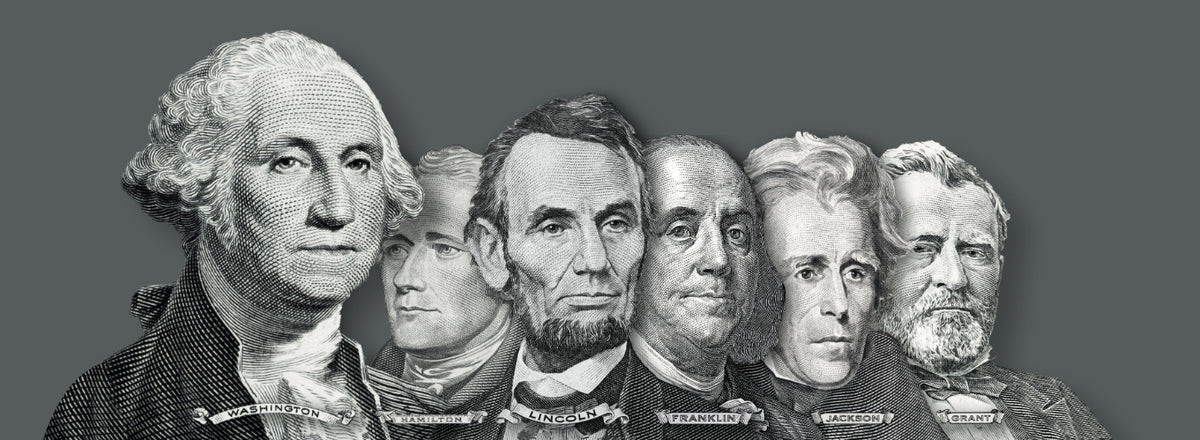 US Presidential Portraits Currency Wall Mural in your room — zoomed