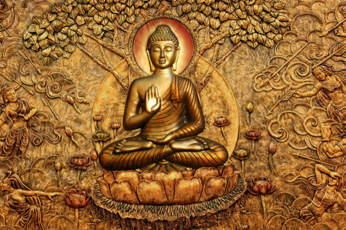 Golden Buddha Bas Relief Wall Mural in your room
