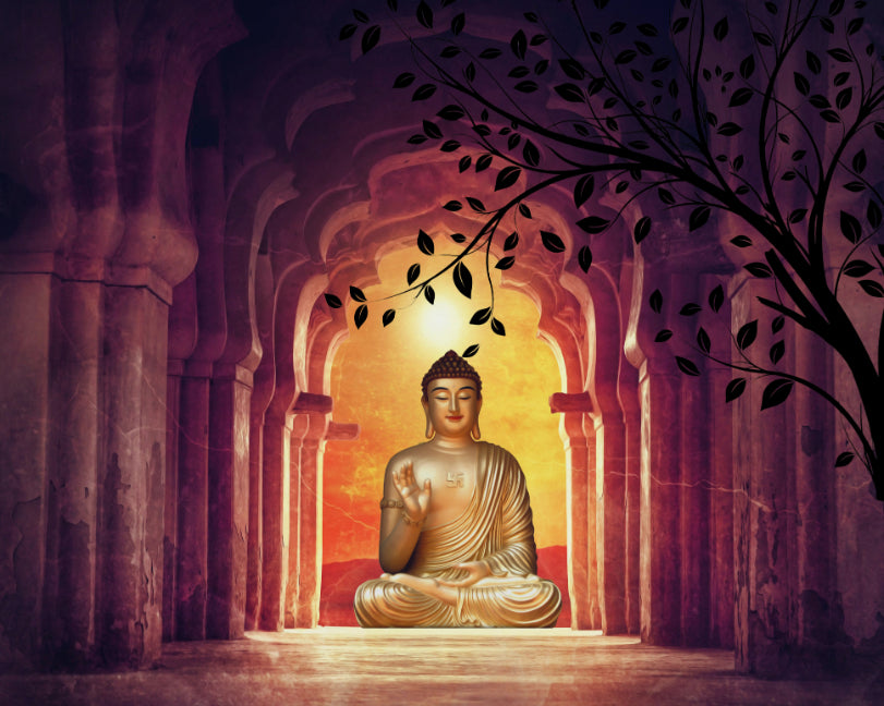 Ancient Temple Buddha Tree Wall Mural in your room
