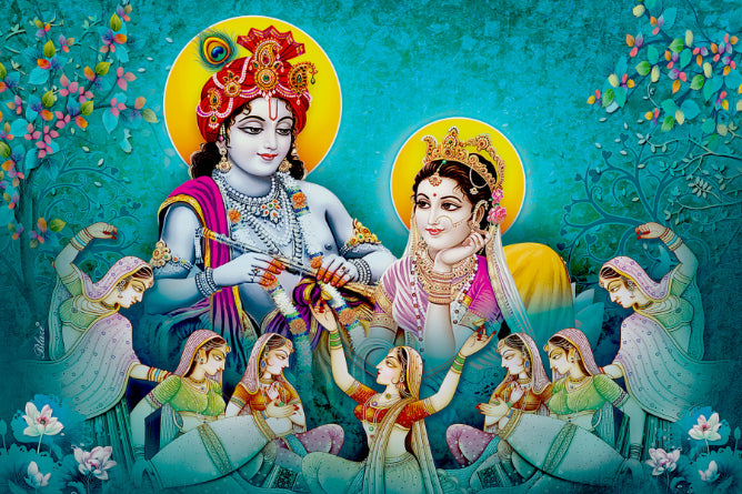 Lord Radhe Krishna and Gopis Wall mural in your room