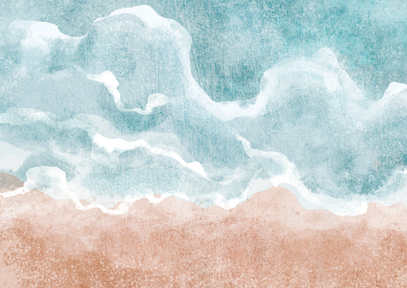 Boho Sea Beach Waves Wall Mural in your room — zoomed