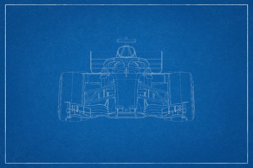 Formula One Car Blueprint Style Wall Mural in your room — zoomed