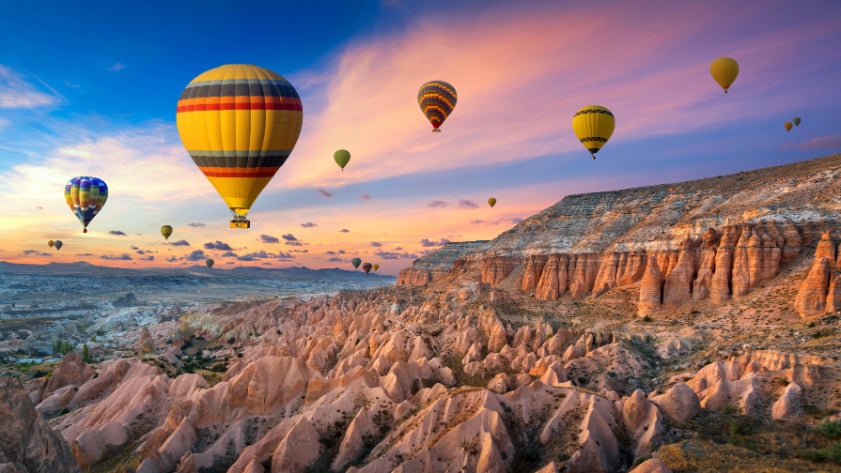 Cappadocia Balloons Sunset Wall Mural in your room — zoomed