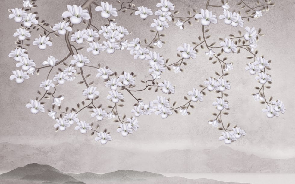 Floral Branches Mountain Wall Mural