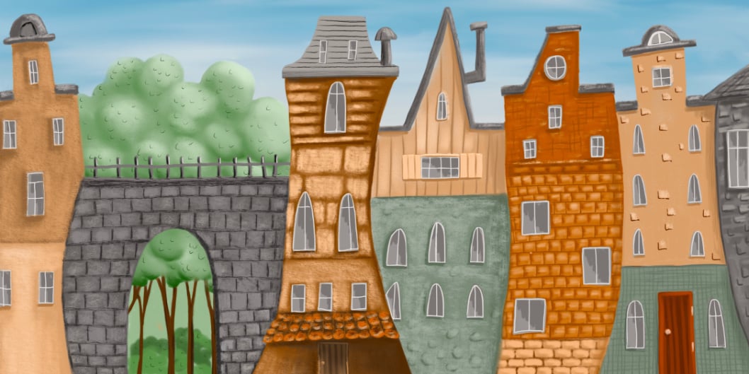 Small Painted City Wall Mural in your room — zoomed