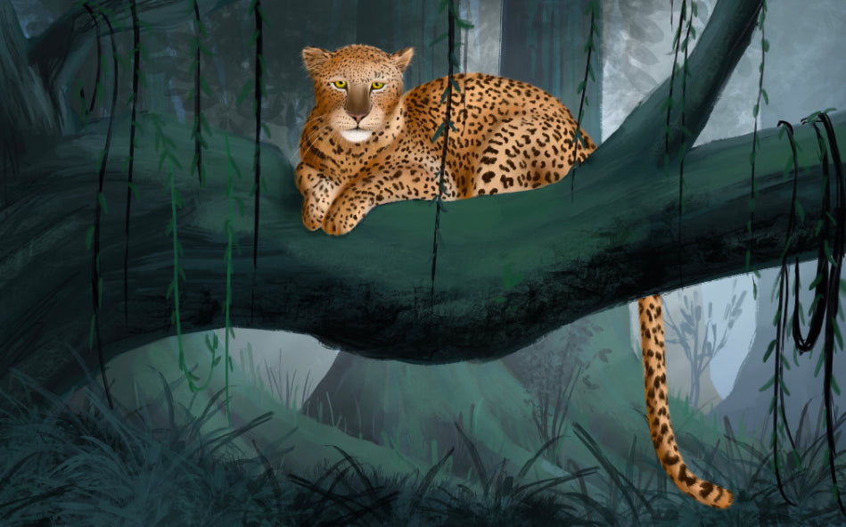Leopard Rainforest Wall Mural in your room — zoomed