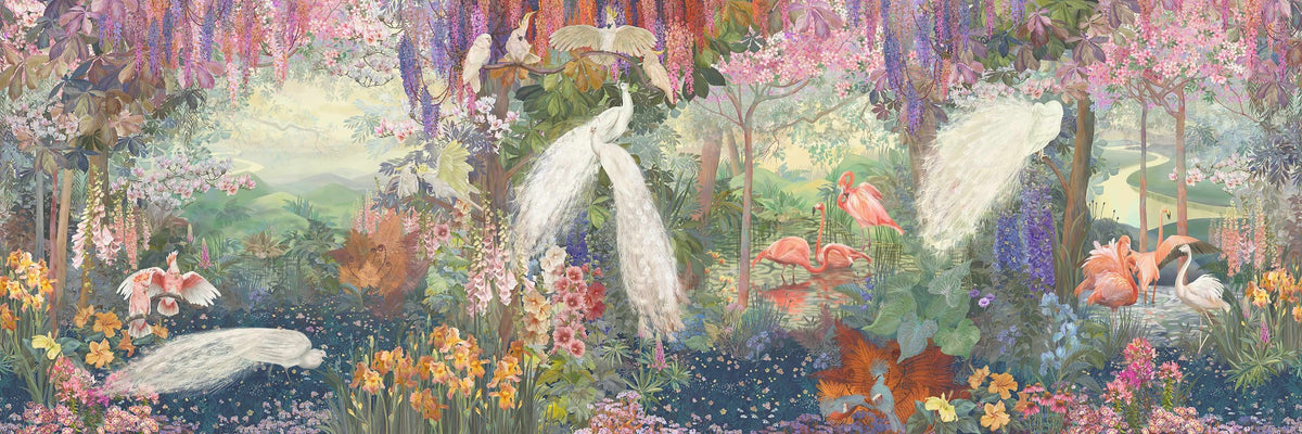 Floral Symphony Peacock Prestige Wall Mural in your room — zoomed