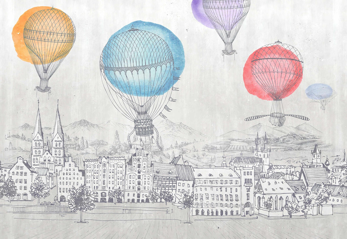 SkyScape Aerostat Ascension Mural in your room — zoomed