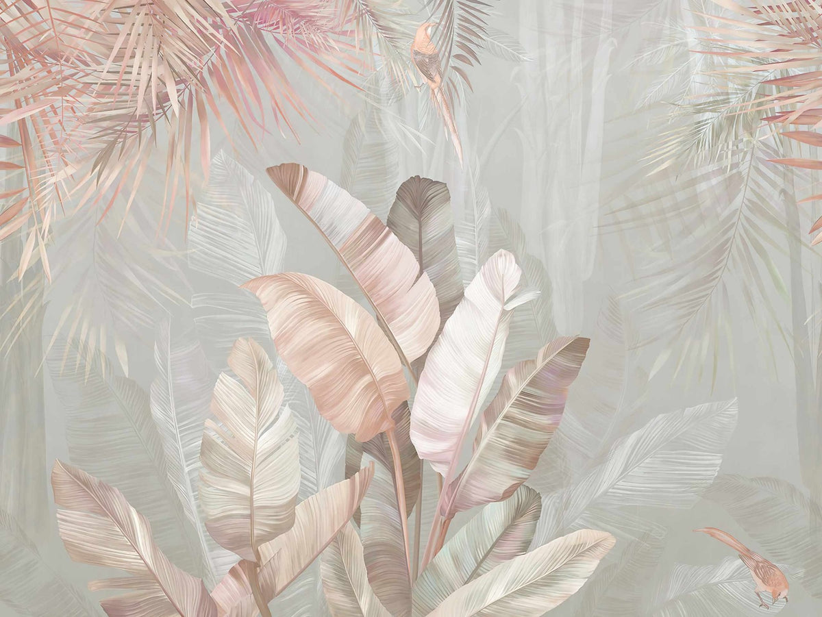 Pastel Palette Tropical Leaves Wall Mural in your room — zoomed
