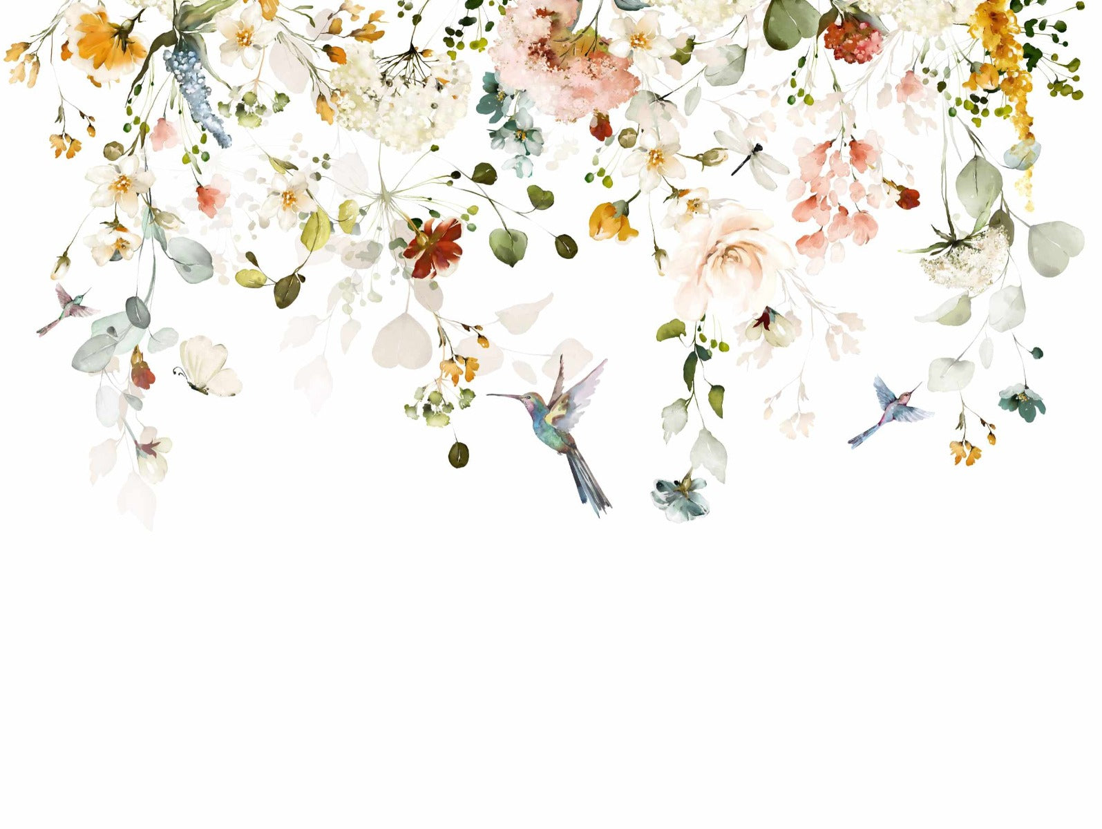 Floral Sway Hummer Hues Wall Mural in your room — zoomed