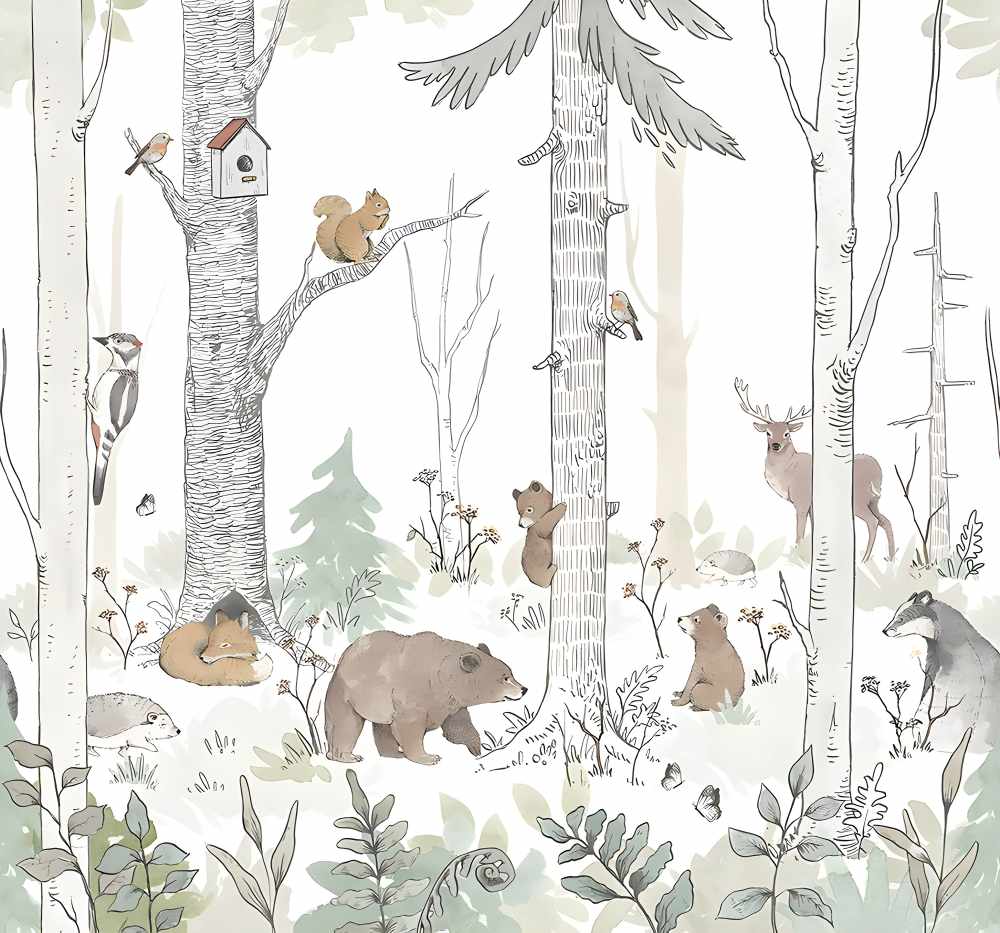Enchanted Forest Fauna Watercolor Wall Mural in your room