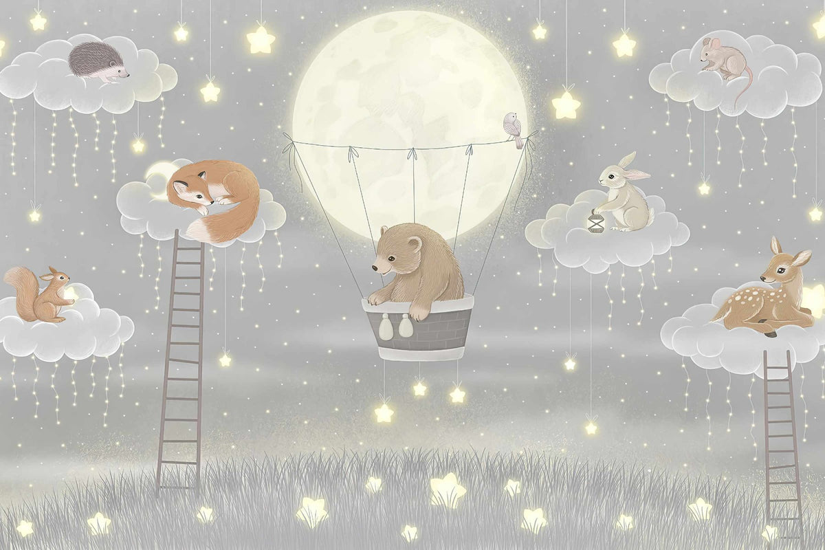 Floating Forest Friends Fresco Wall Mural in your room — zoomed