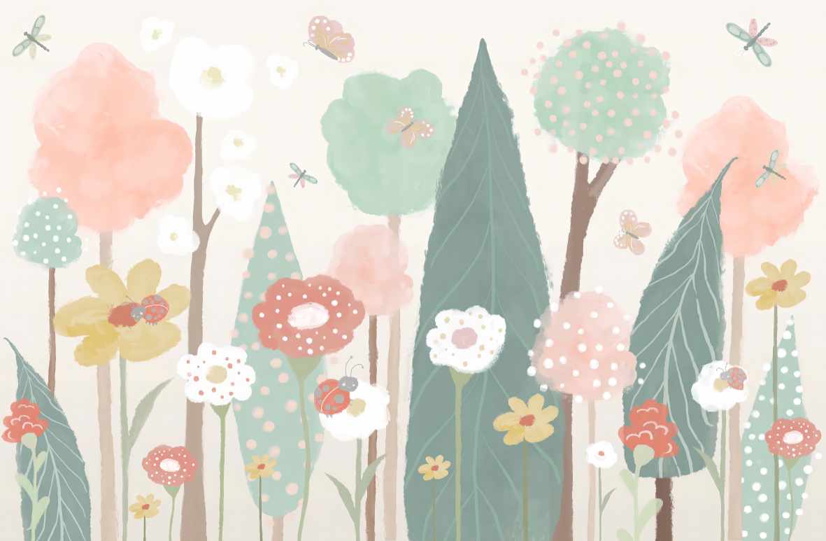 Watercolor Floral Trees Wallpaper Mural in your room