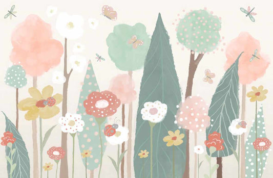 Watercolor Floral Trees Wallpaper Mural