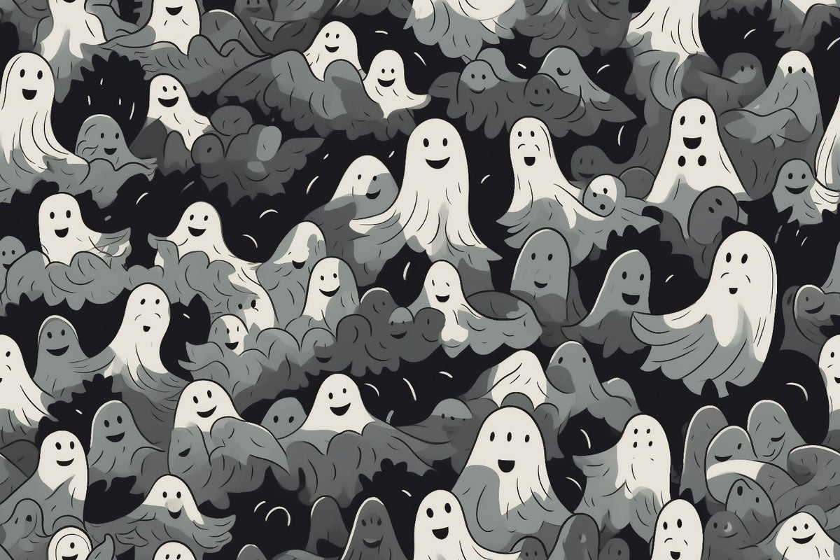 Black and White Ghosts Halloween Wallpaper in your room — zoomed