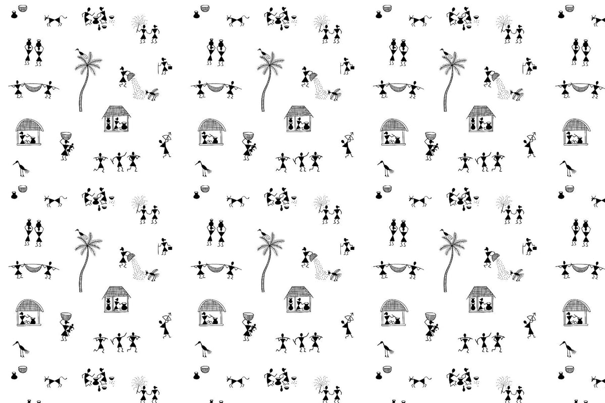 Warli Wonders Collection Mural Wallpaper in your room