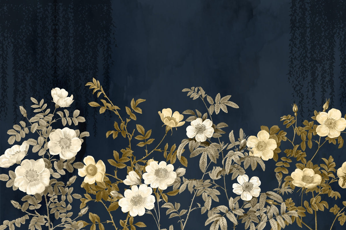 Midnight Gold Flora Wallpaper Mural in your room