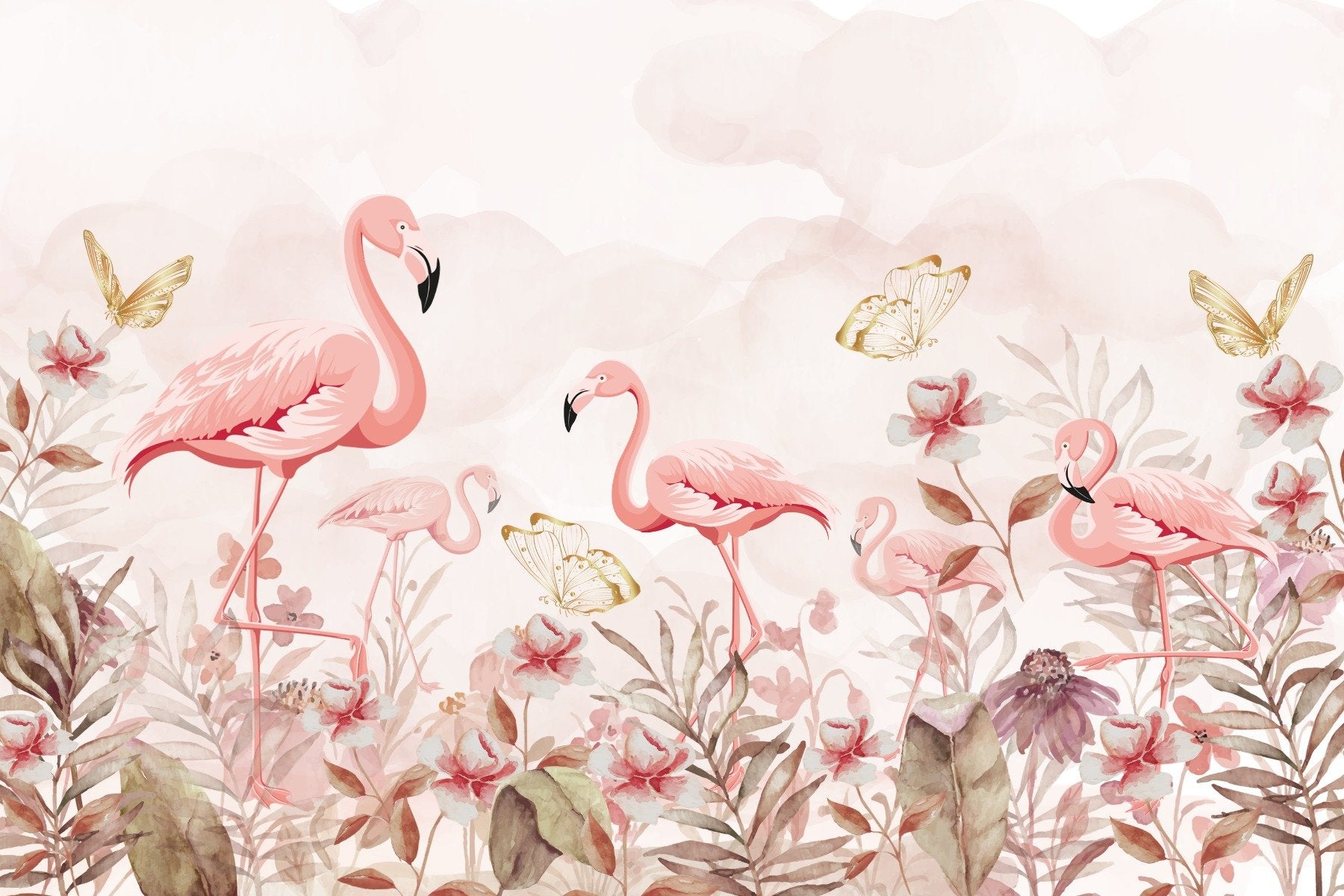 Flamingo Serenade Wallpaper Mural in your room — zoomed