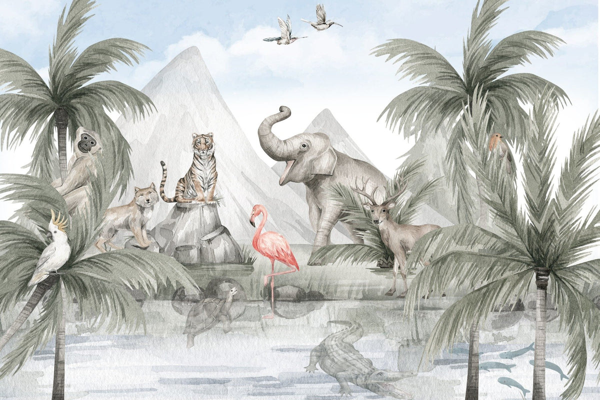 Tropical Wildlife Haven Wall Mural in your room