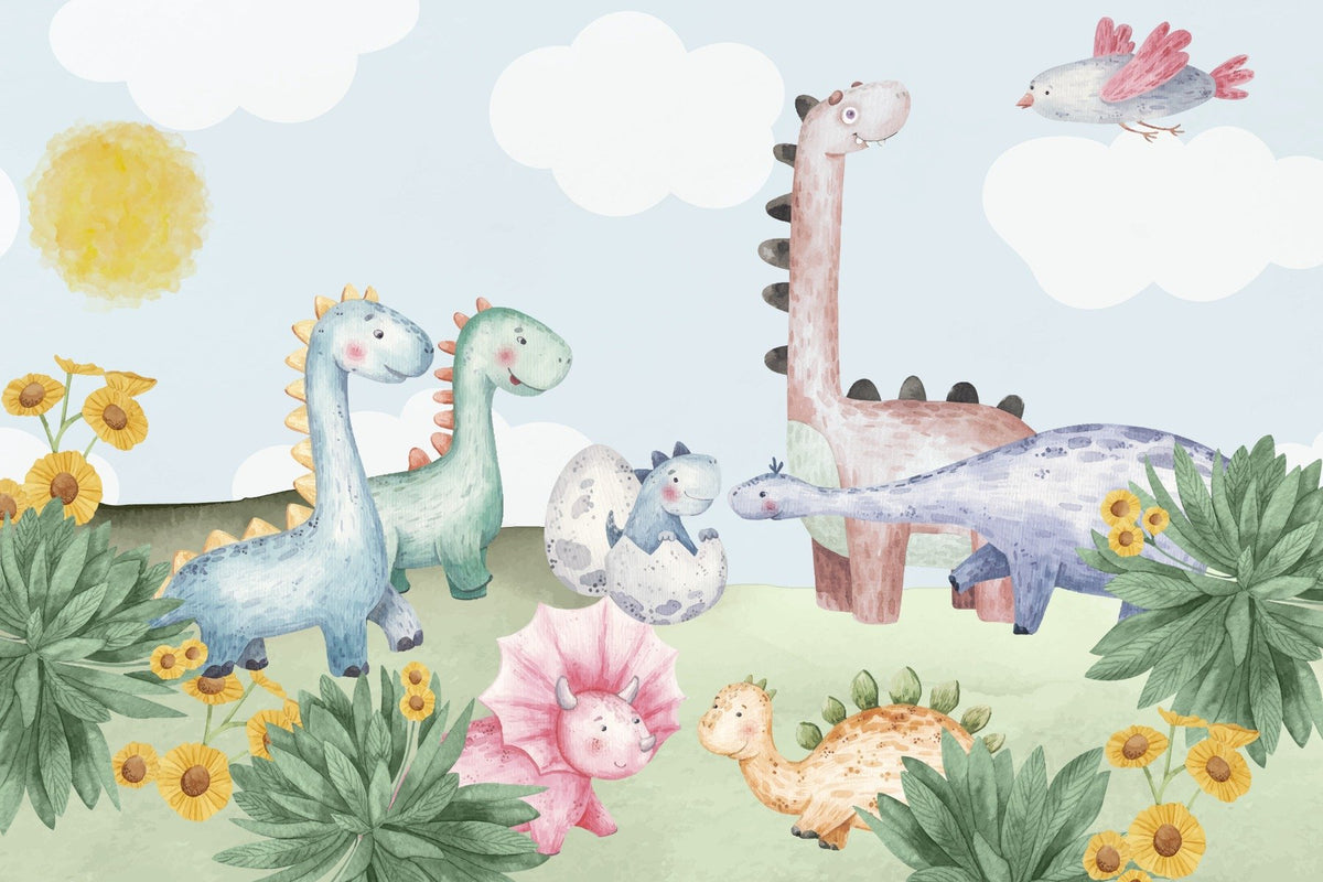 Dino Delight Nursery Wall Mural in your room — zoomed