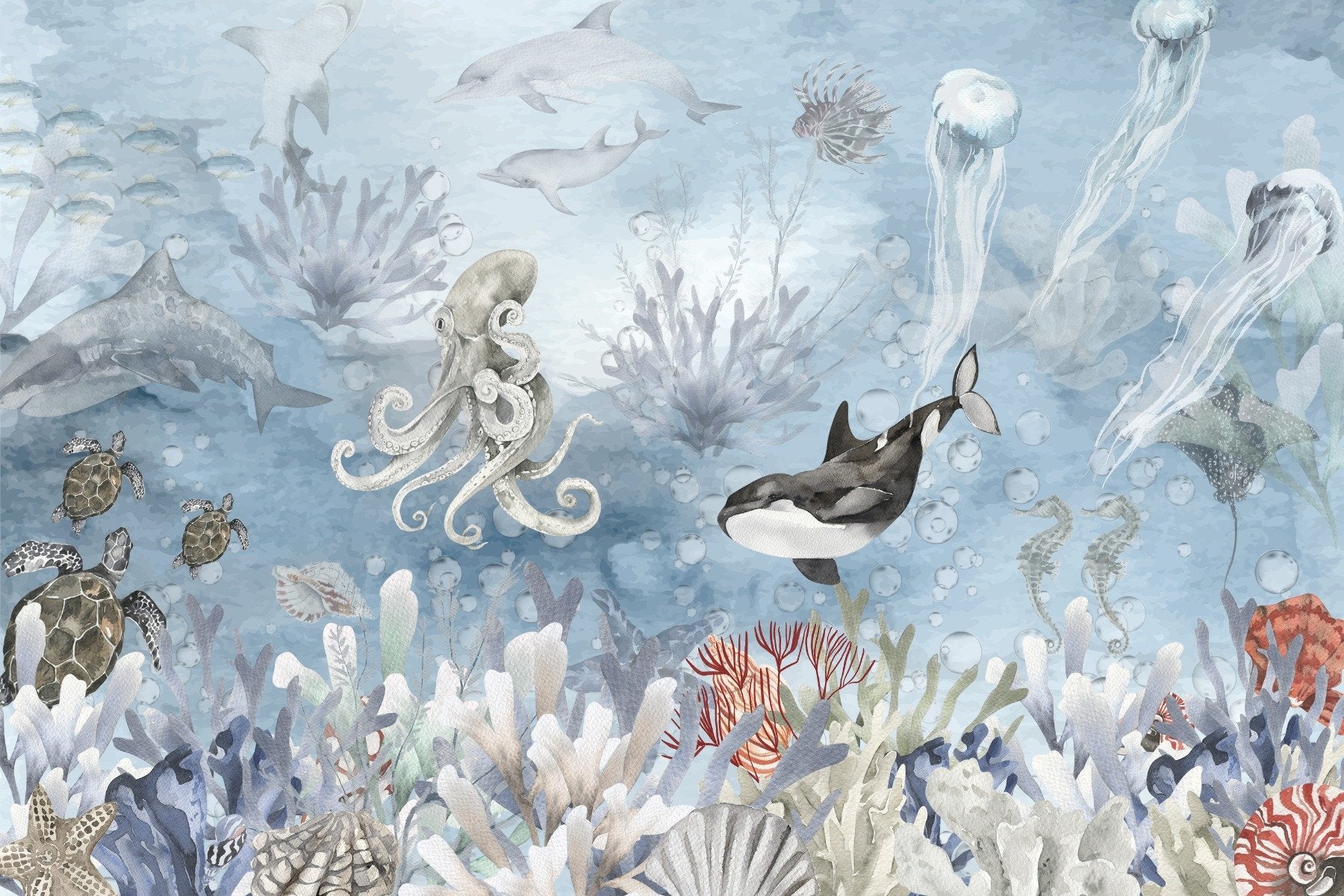 Deep Sea Symphony Wall Mural in your room — zoomed