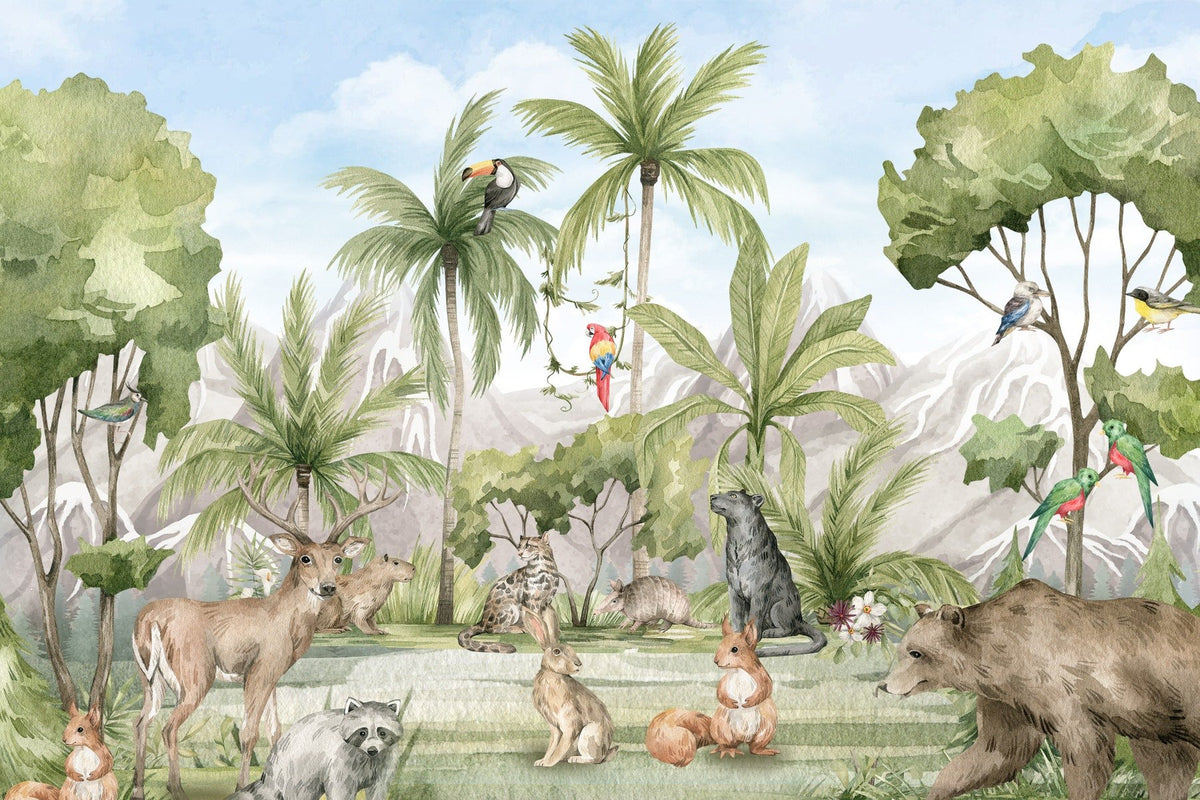 Exotic Creatures Landscape Art Mural in your room — zoomed