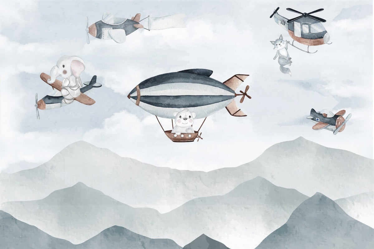 Whimsical Airborne Adventure Mural in your room