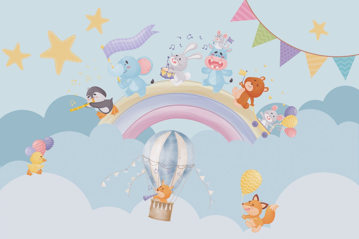 Musical Animals Rainbow Parade Mural in your room — zoomed