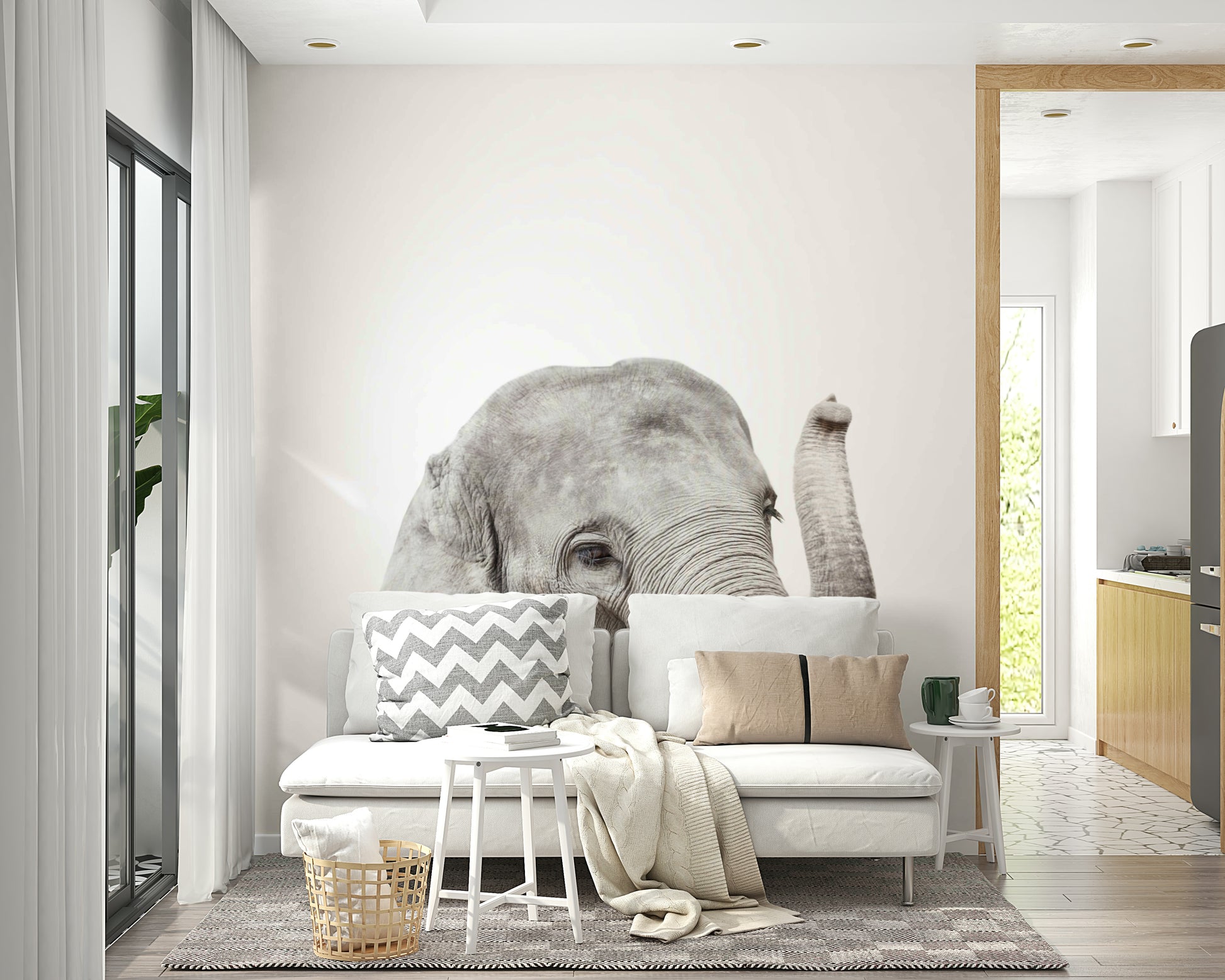 Gray baby elephant wallpaper for neutral nurseries.
