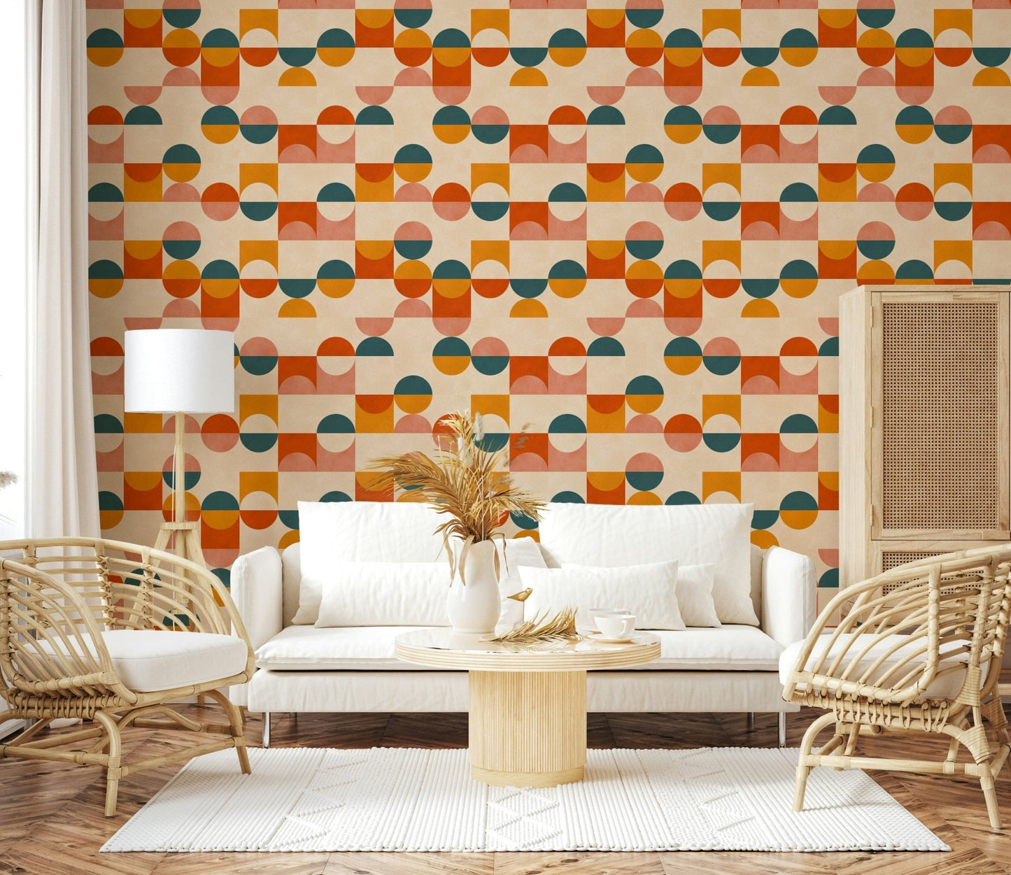 Retro circle block wallpaper in warm tones