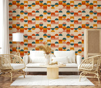 Retro circle block wallpaper in warm tones
