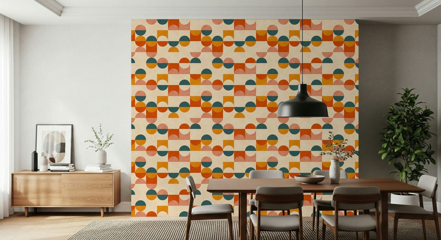 Mid century style wallpaper in earthy hues