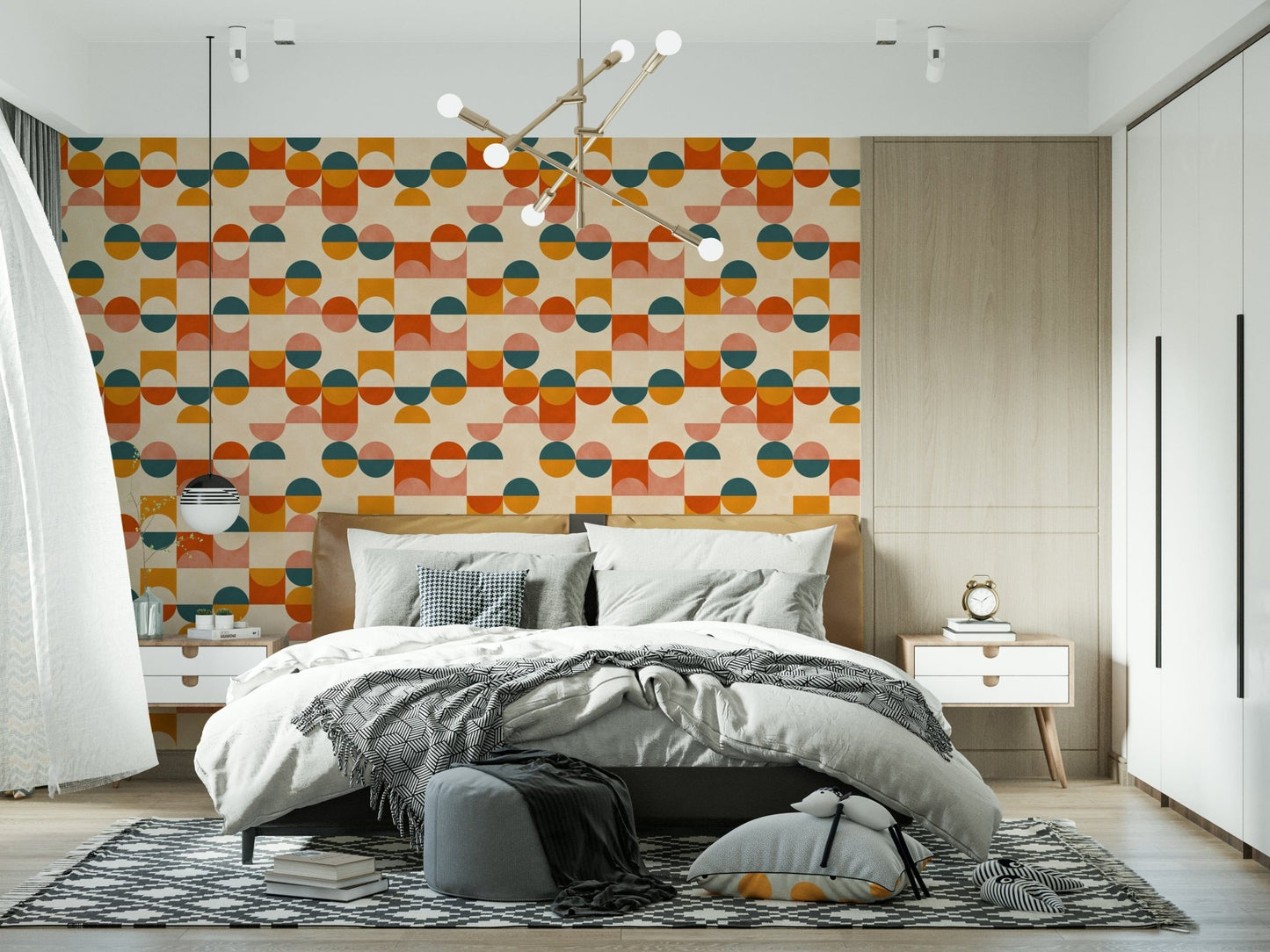 Contemporary retro wallpaper in warm shades