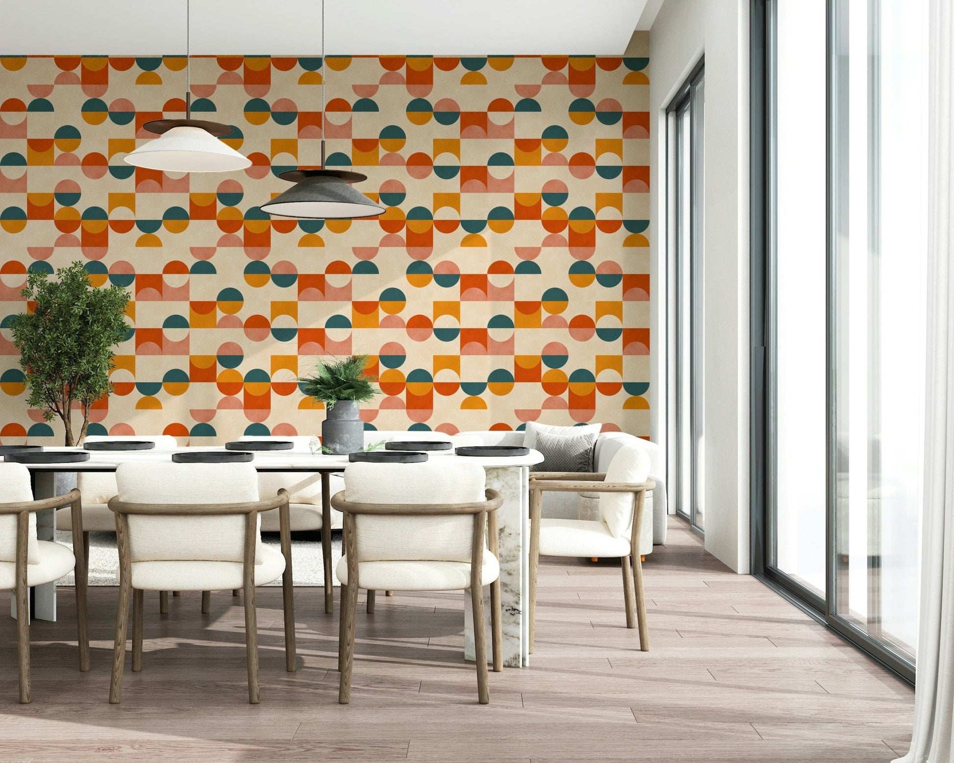 Artistic block pattern wallpaper in orange