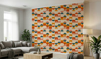 Geometric balance wallpaper in teal and rust