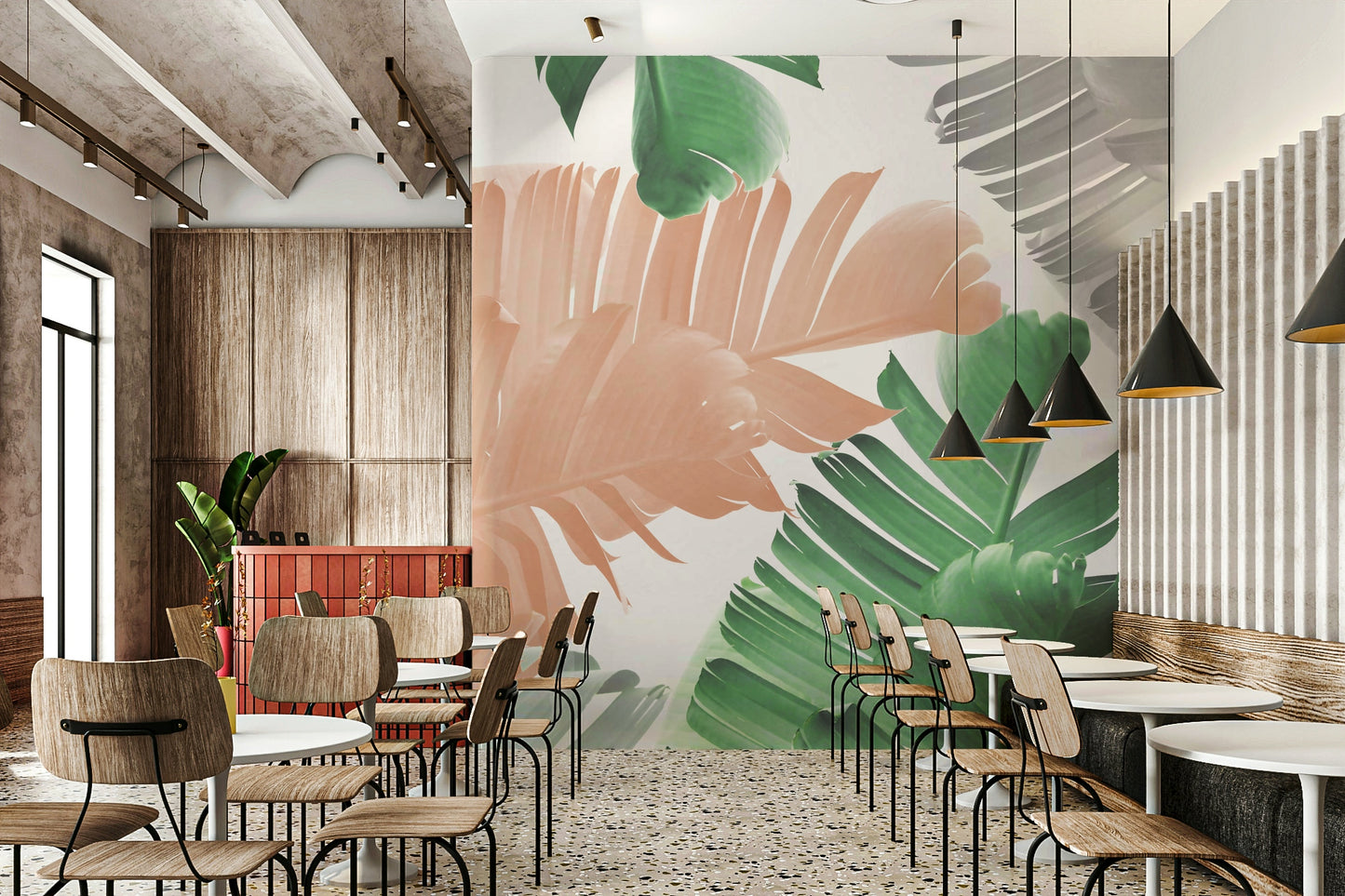 Tropical-themed wallpaper for walls with greenery

