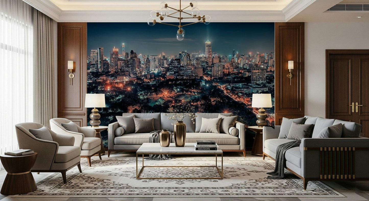 Wallpaper Bangkok Nightscape glowing towers architecture