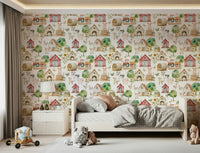 Artistic Barnyard Buddies wallpaper for kids, playful farm theme, bright green meadow.
