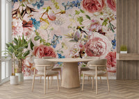 The colors are rich and dramatic, including various shades of pink.

