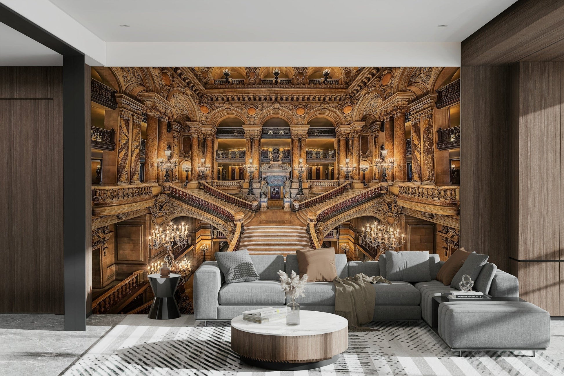 A beautiful modern art wall mural of delicate lines.

